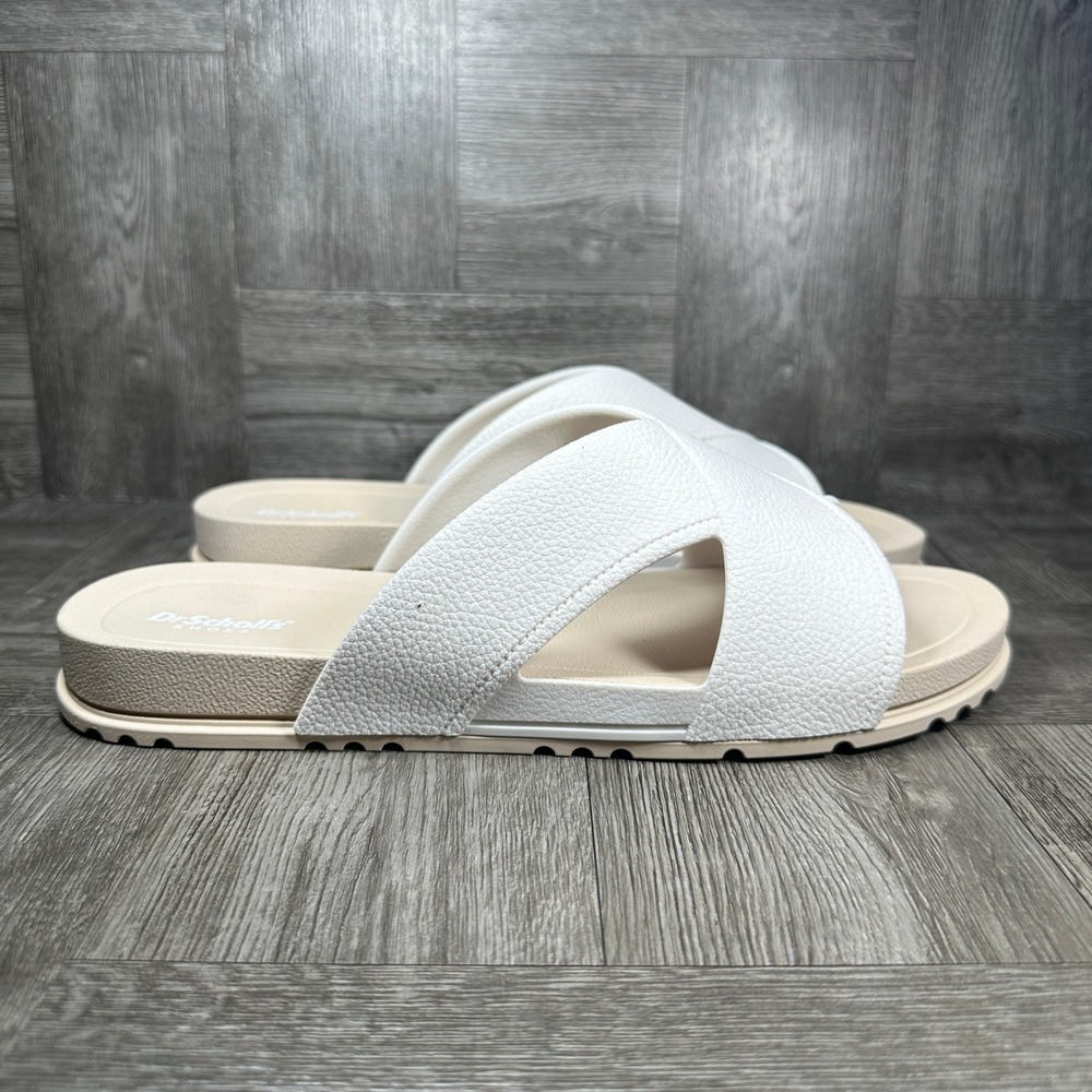 Dr. Scholl's Slide Sandals Women 11 White Crisscross Comfort Faux Leather NEW